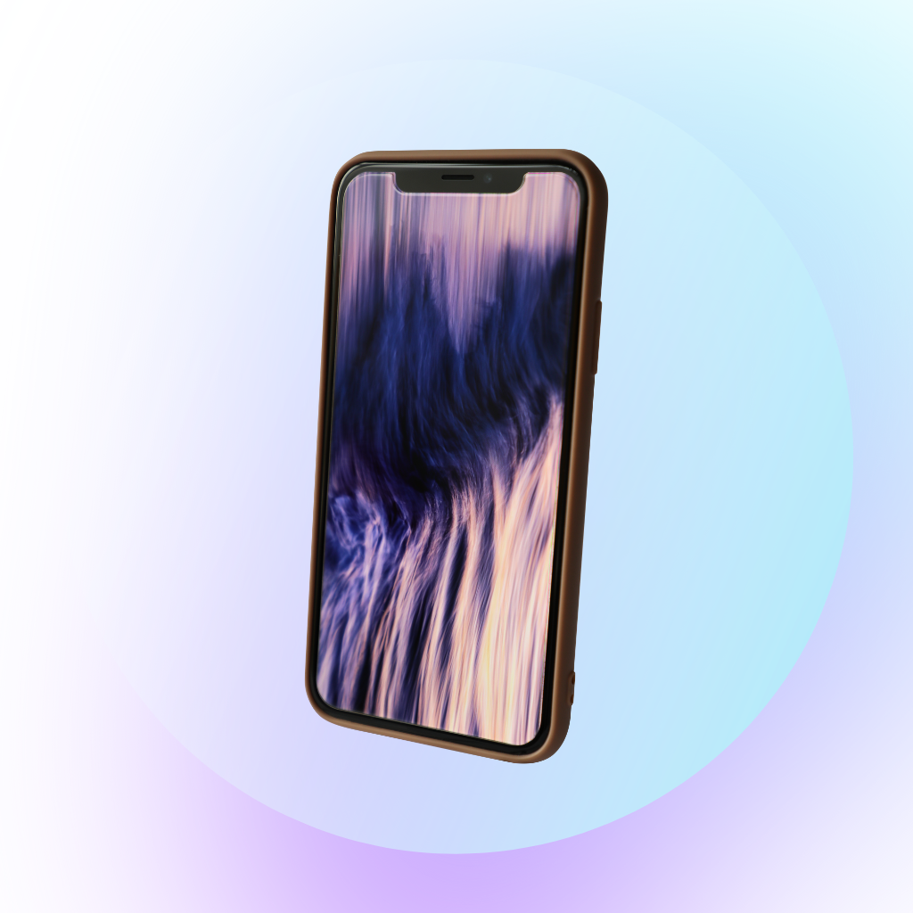 A refurbished modern smartphone with an abstract wallpaper on its screen, showcased against a soft blue and pink gradient background. Refurbished Mobile Phones